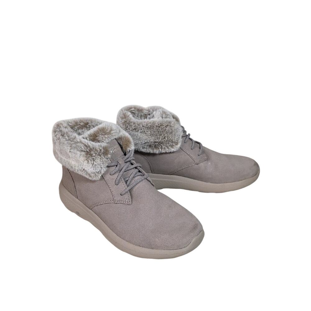 Skechers On The Go Joy Plush Dreams Dark Taupe Ankle Boots Womens Size 8.5
